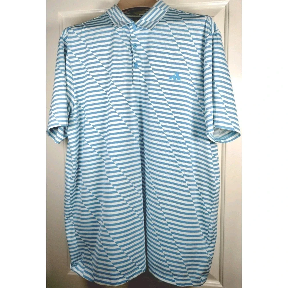 Adidas Golf Polo Shirt Men XL Blue White Striped Performance Athletic S Sleeve